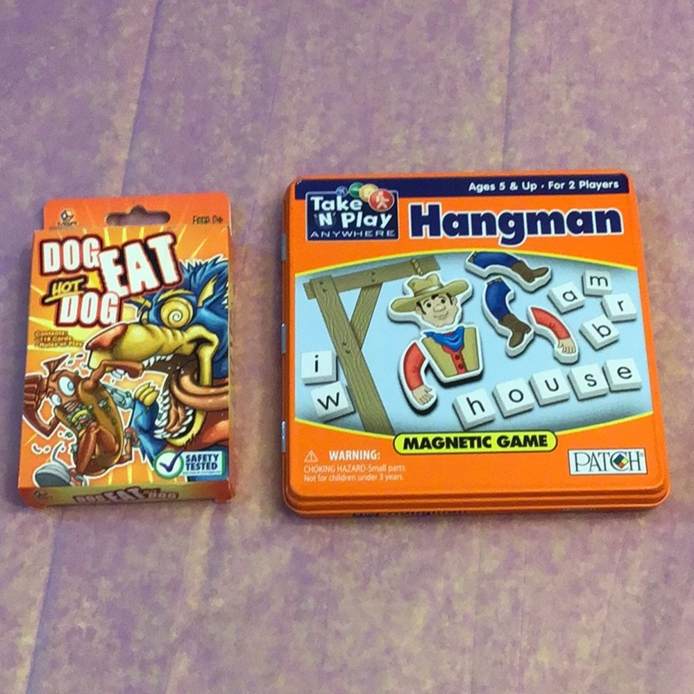 SALE-COPY - Hangman magnetic play,Dog Eat Dog Card Game both like new condition